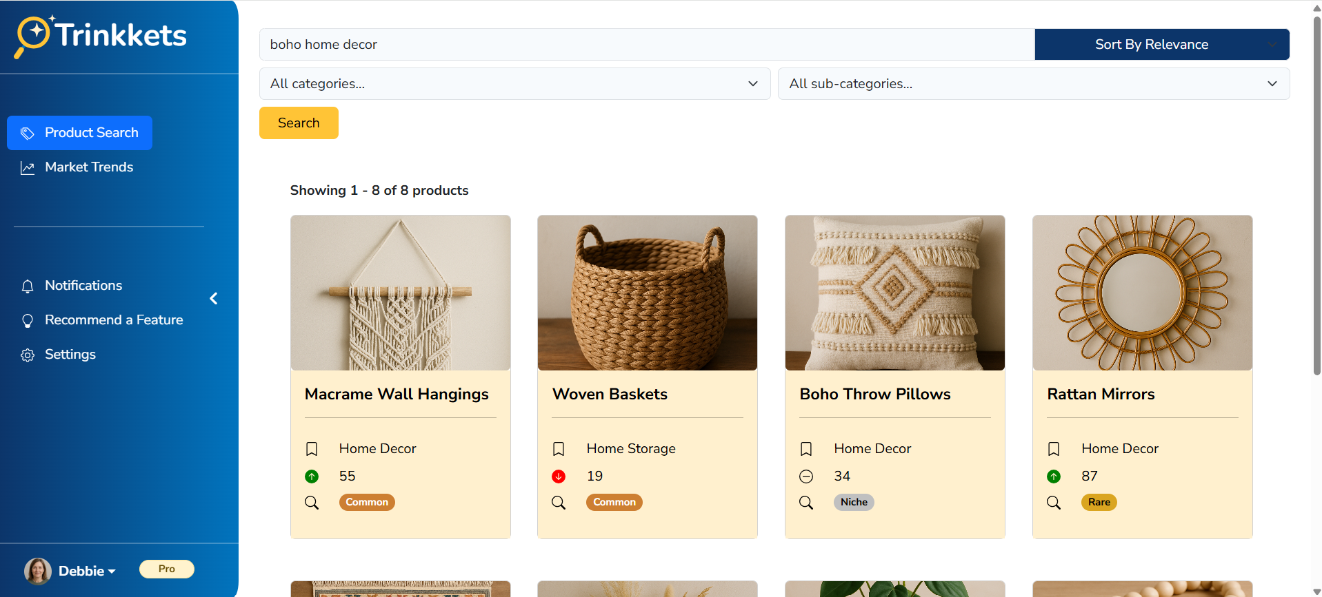 A screenshot of the Trinkkets product page.